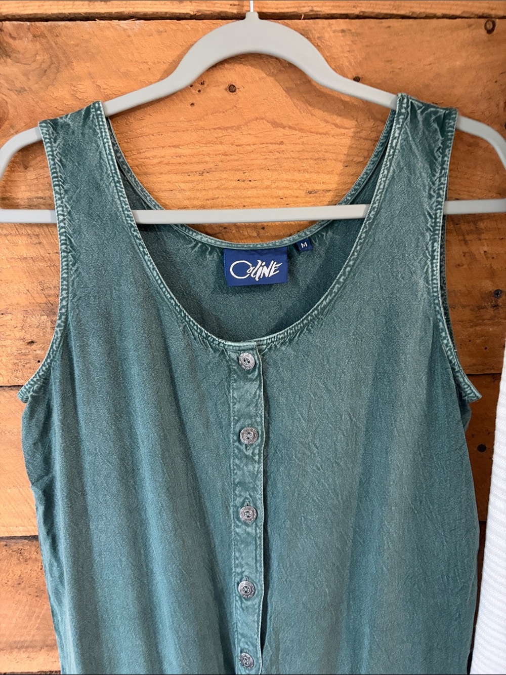 Celine Green Button-Front Skinny Jumpsuit